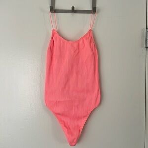 Sunday Best Coral Pink Stretchy Bodysuit with Spaghetti Straps